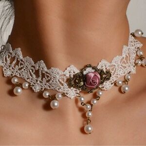 Elegant Lace Choker Necklace with Pearls